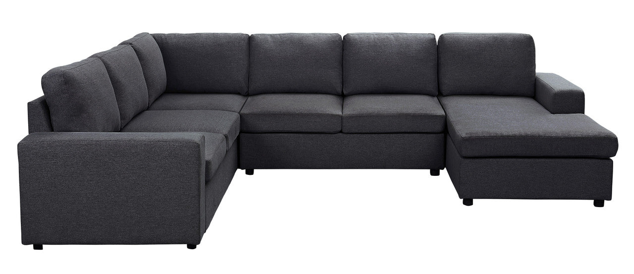 Lilola Home Warren Sectional Sofa with Reversible Chaise in Dark Gray Linen