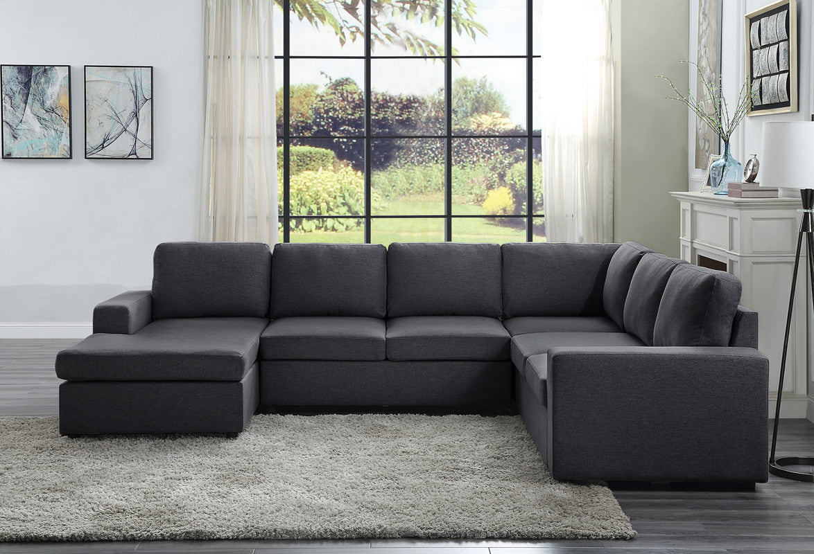 Lilola Home Warren Sectional Sofa with Reversible Chaise in Dark Gray Linen