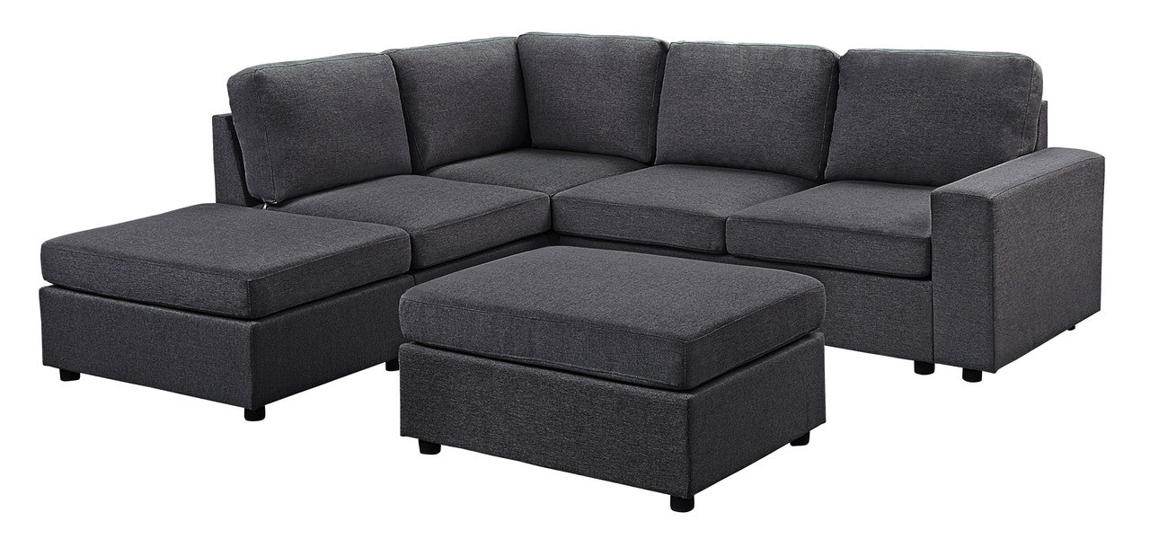 Lilola Home Marta Modular Sectional Sofa with Ottoman in Dark Gray Linen