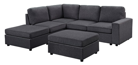 Lilola Home Skye Modular Sectional Sofa with Ottoman in Dark Gray Linen