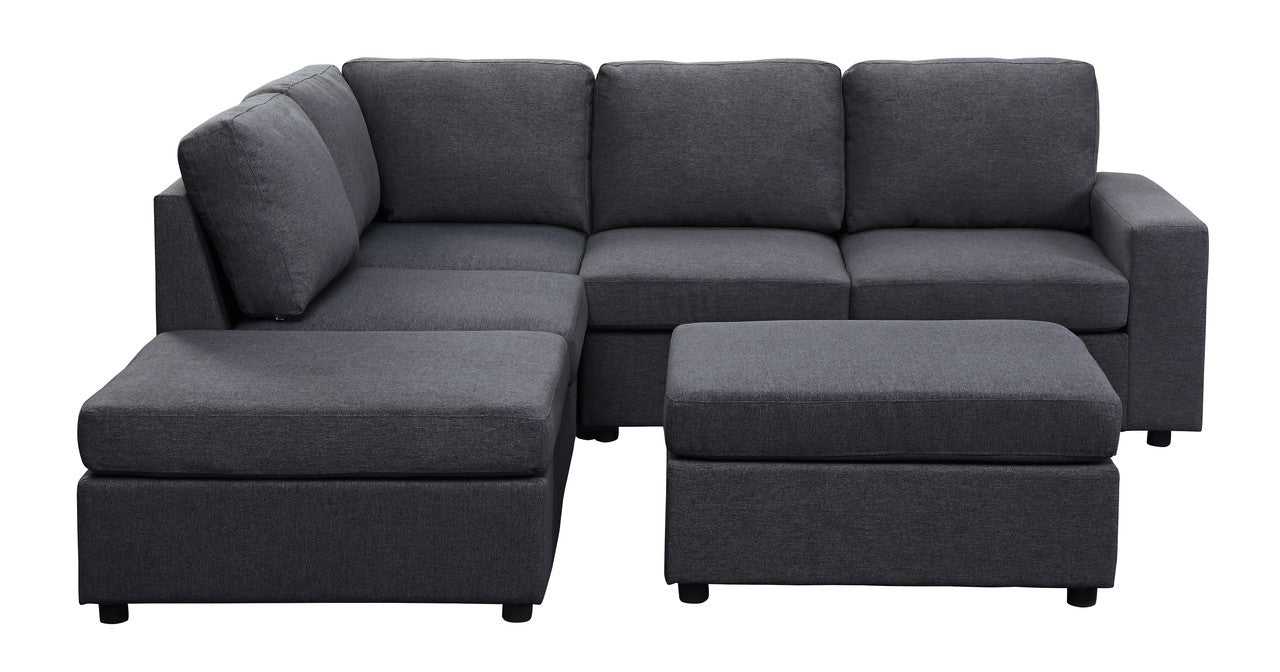 Lilola Home Marta Modular Sectional Sofa with Ottoman in Dark Gray Linen