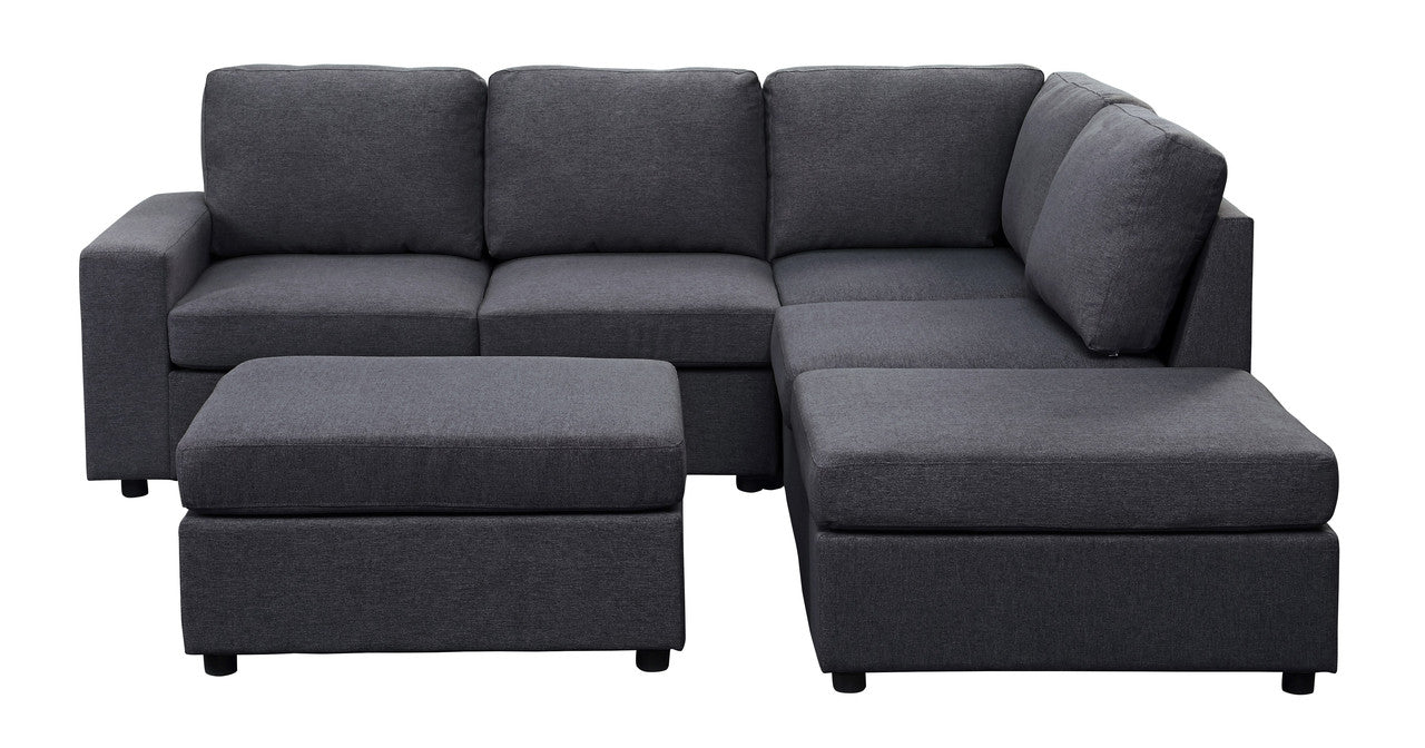 Lilola Home Marta Modular Sectional Sofa with Ottoman in Dark Gray Linen