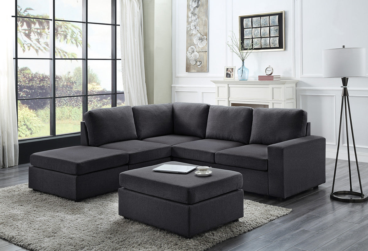 Lilola Home Marta Modular Sectional Sofa with Ottoman in Dark Gray Linen