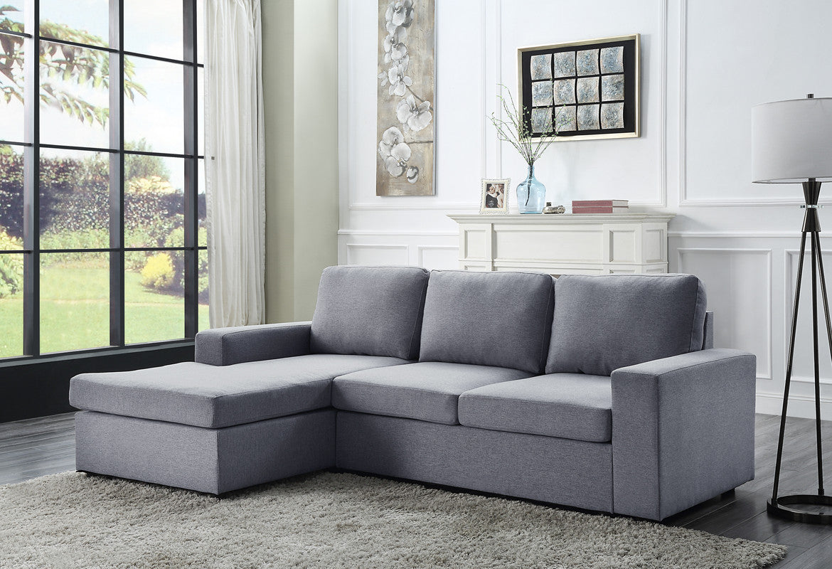 Lilola Home Newlyn Light Gray Linen Reversible Sectional Sofa Chaise