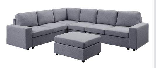 Lilola Home Bayside Light Gray Linen 7 Seat Reversible Modular Sectional Sofa