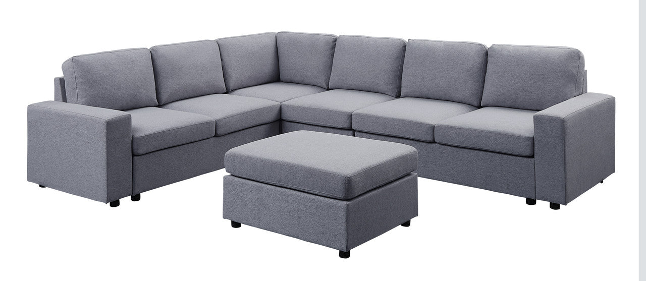 Lilola Home Casey Light Gray Linen 7 Seat Reversible Modular Sectional Sofa