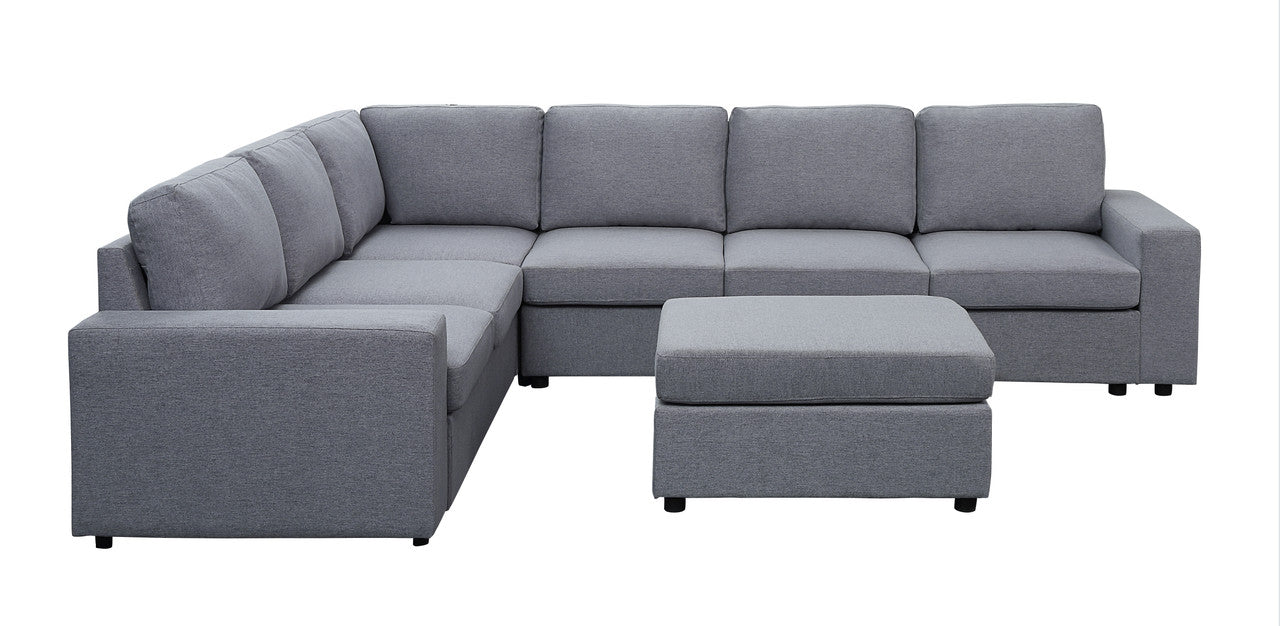 Lilola Home Casey Light Gray Linen 7 Seat Reversible Modular Sectional Sofa