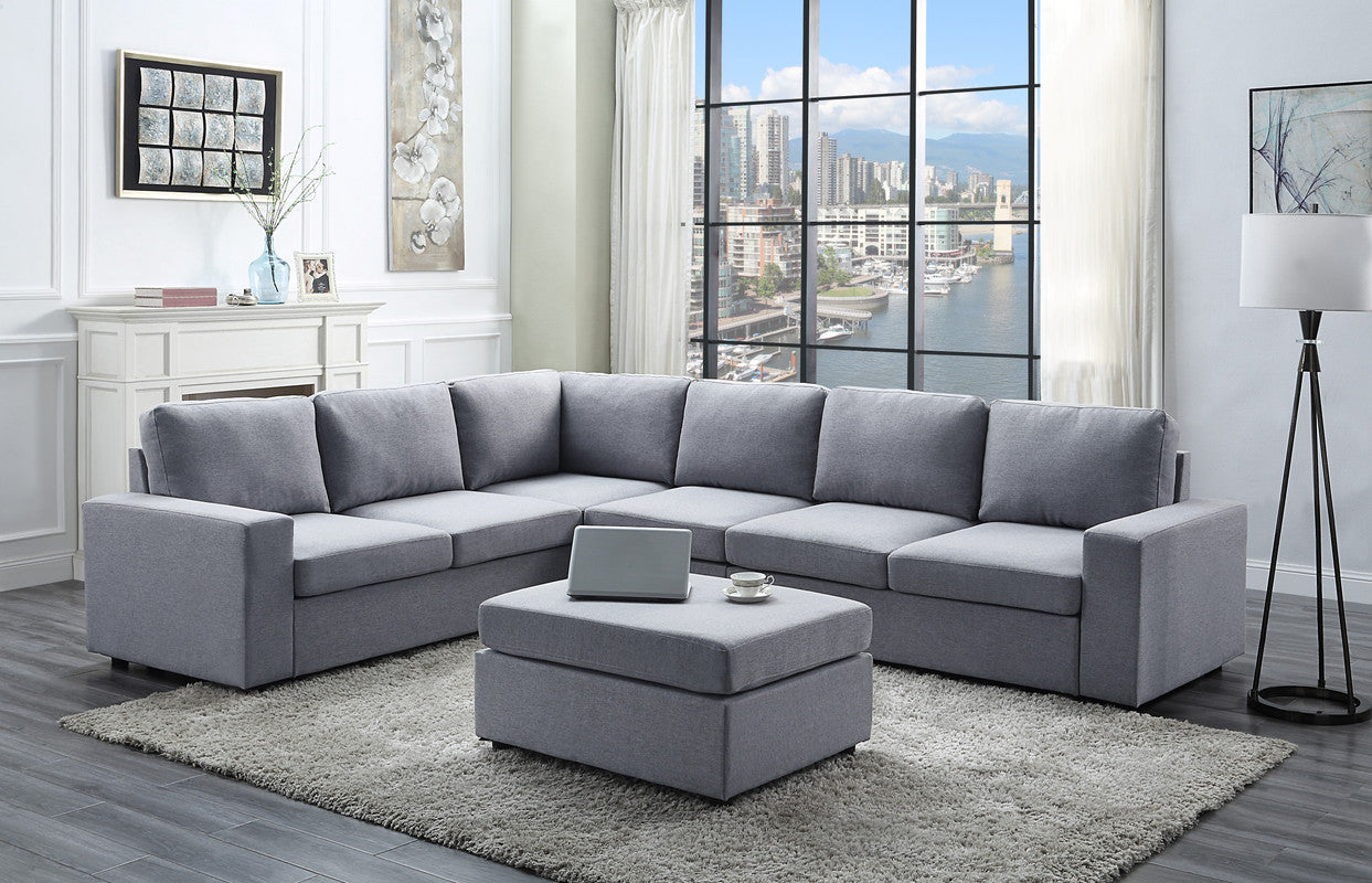 Lilola Home Bayside Light Gray Linen 7 Seat Reversible Modular Sectional Sofa