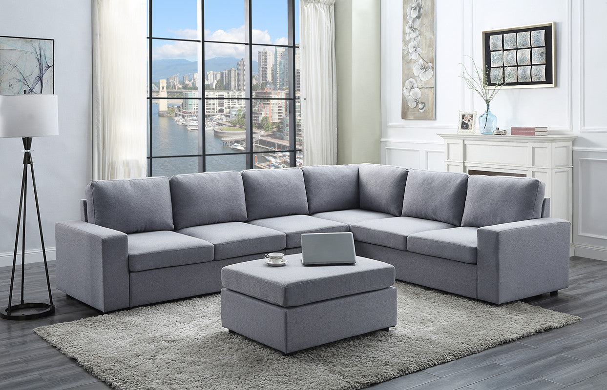 Lilola Home Bayside Light Gray Linen 7 Seat Reversible Modular Sectional Sofa