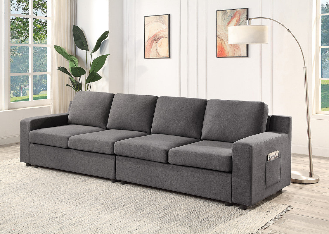 Lilola Home Waylon Gray Linen 4-Seater Sofa with Pockets