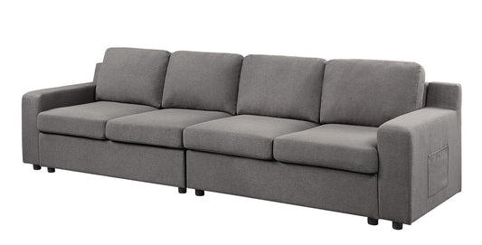 Lilola Home Waylon Gray Linen 4-Seater Sofa with Pockets