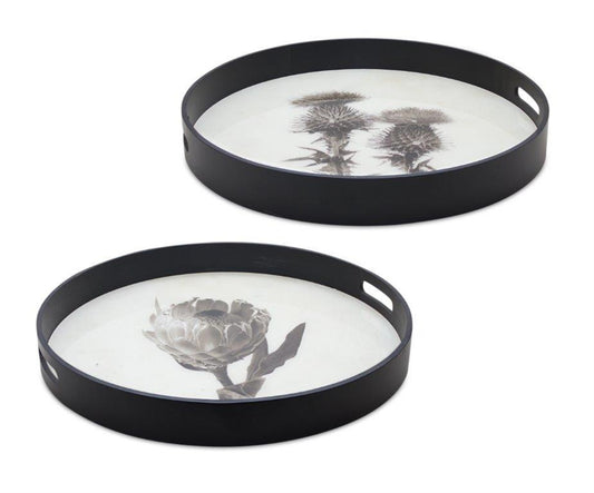 Botanical Tray (Set Of 2) 18"D, 19.25"D Mdf/Glass/Paper