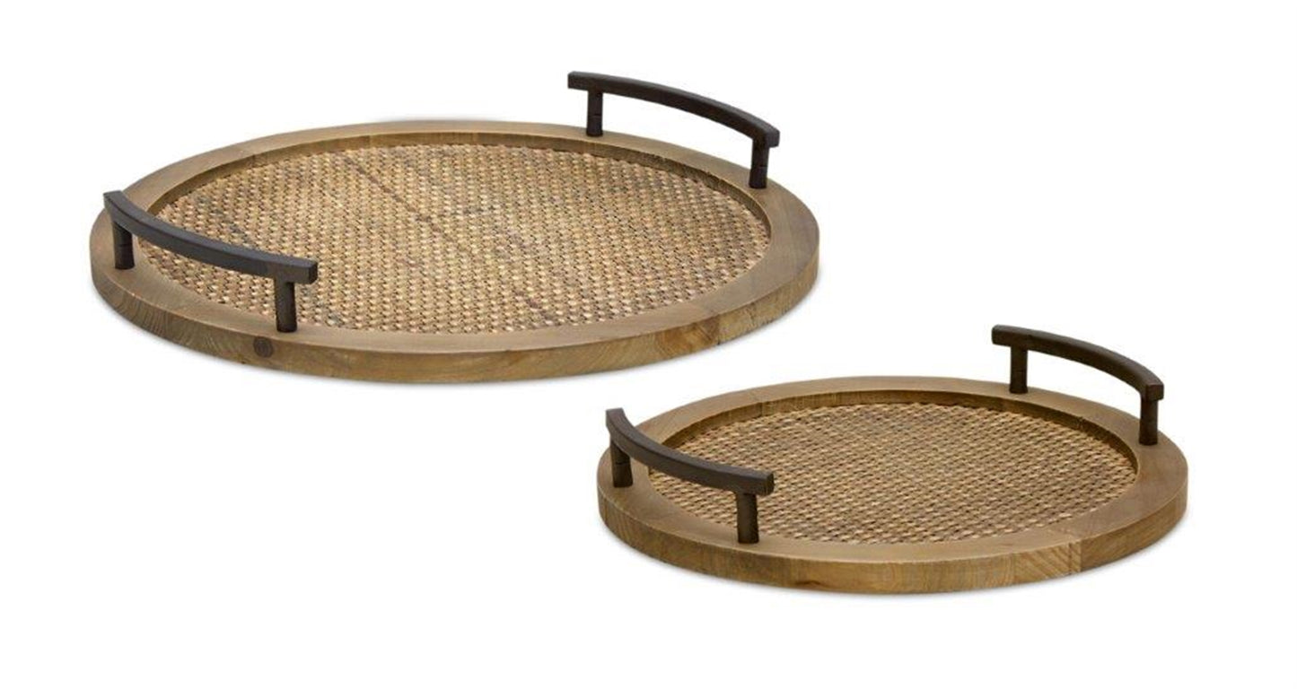 Tray (Set Of 2) 12"D, 15"D Wood/Iron