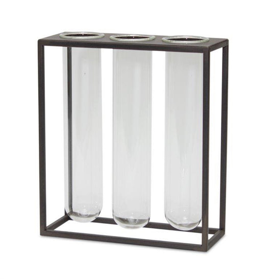Vases In Stand 8"L x 9"H Iron/Glass