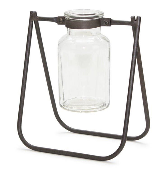 Jar With Stand (Set Of 2) 6"L x 6.75"H Iron/Glass