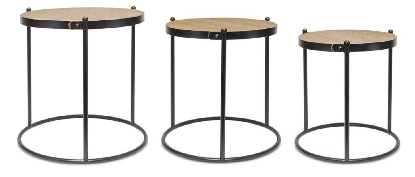 Accent Table (Set Of 3) 14.5"D, 16.25"D, 18.5"D Wood/Metal