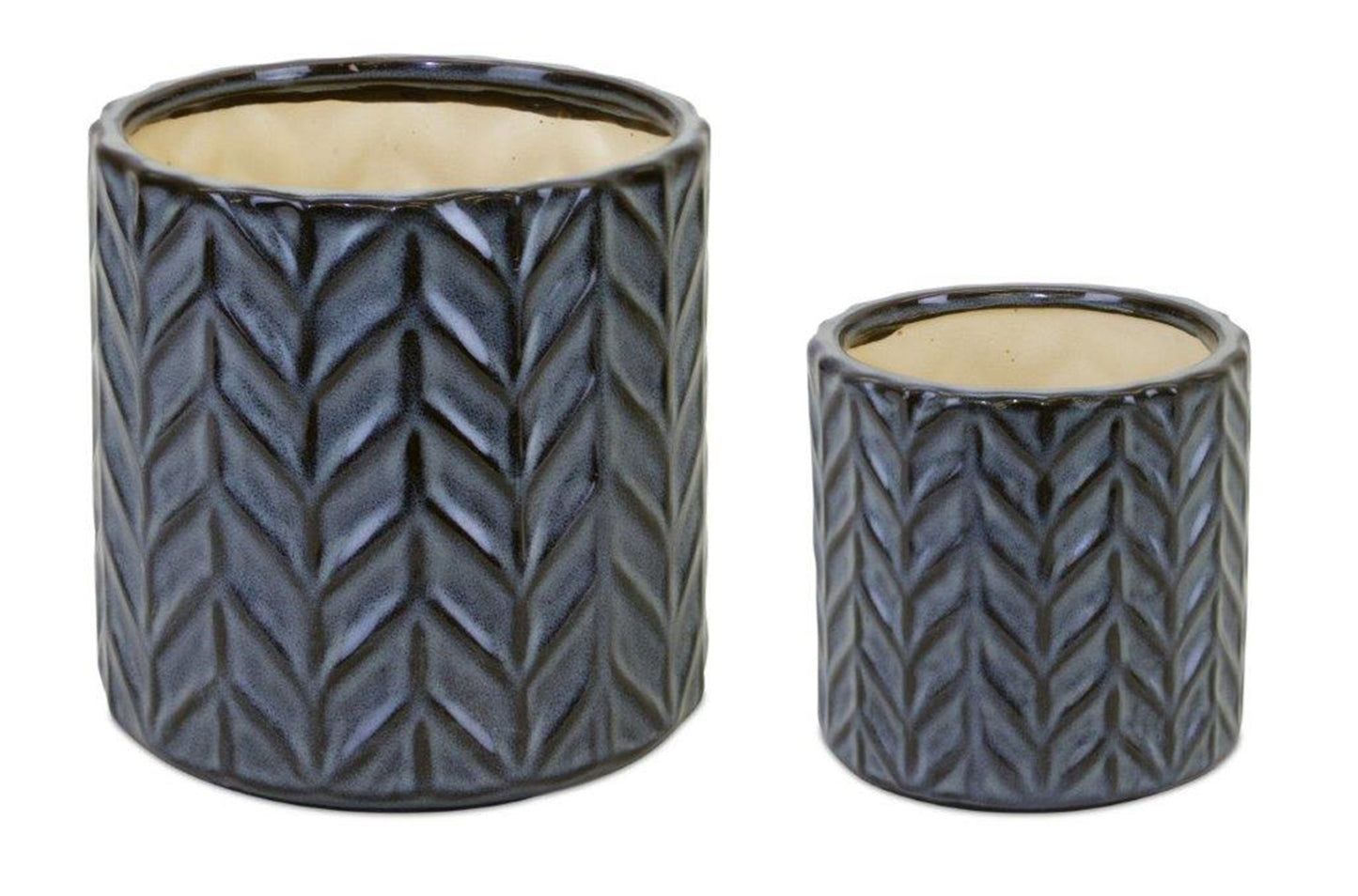 Pot (Set Of 2) 4.5"D x 4.5"H, 6.5"D x 6.25"H Terra Cotta, Blue, White, Brown