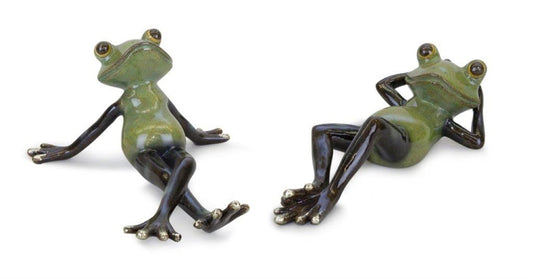 Frog (Set Of 2) 7.5"L x 3.5"H, 8"L x 2.5"H Resin