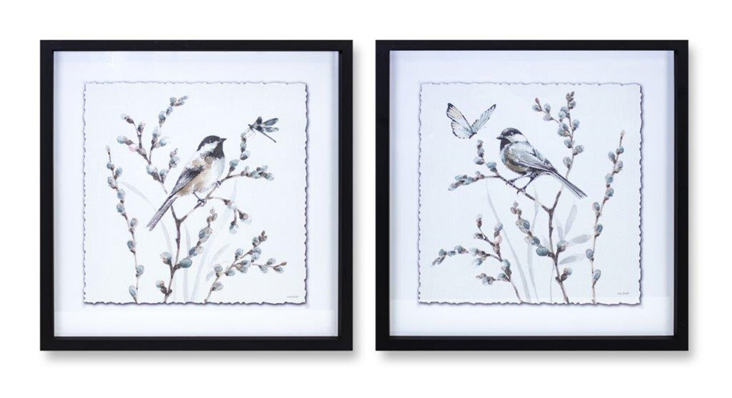 Willow & Bird Print (Set Of 2) 15.75"Sq Mdf/Glass