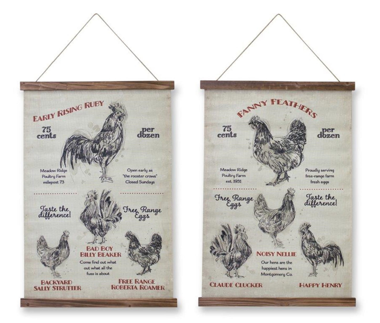 Chicken Banner (Set Of 2) 18"L x 33.5"H Linen/Wood