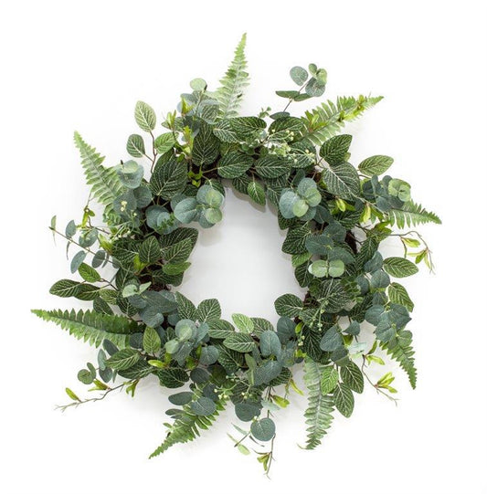 Mixed Foliage Wreath 24.5"D Polyester
