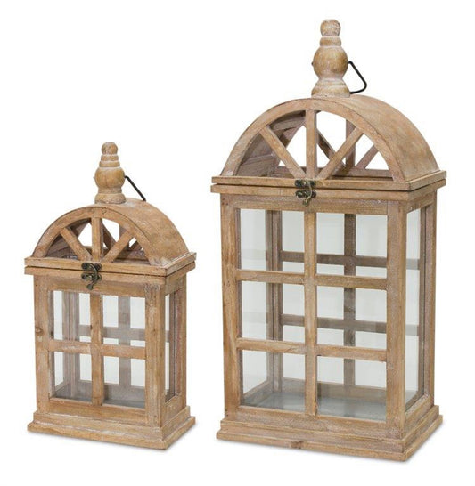 Lantern (Set Of 2) 7.5"L x 14.75"H, 10.25"L x 21.5"H Wood/Glass