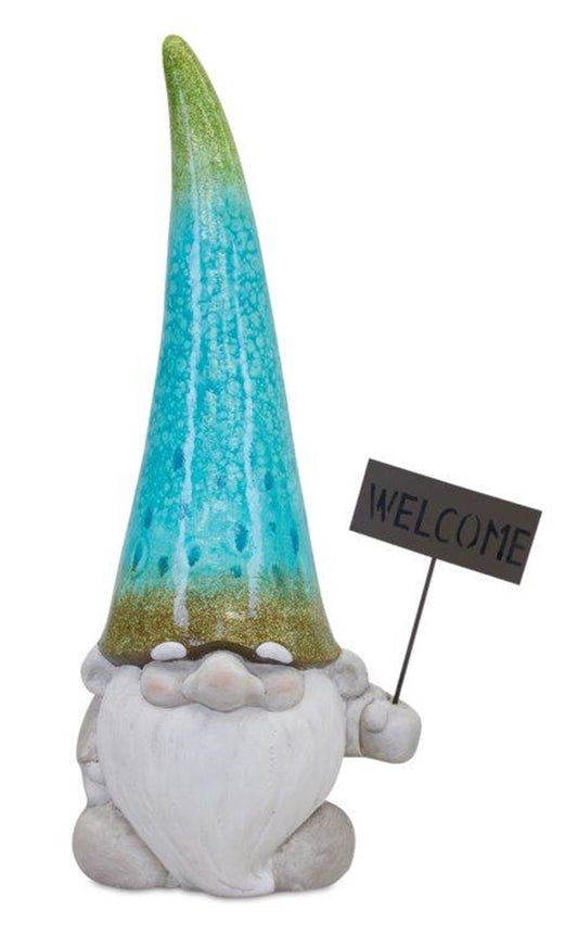 Gnome With Welcome Sign 24"H Magnesium