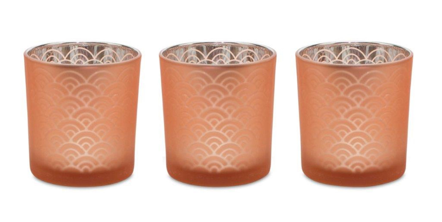 Votive Holder (Set Of 3) 3"D x 3.25"H Glass, Orange