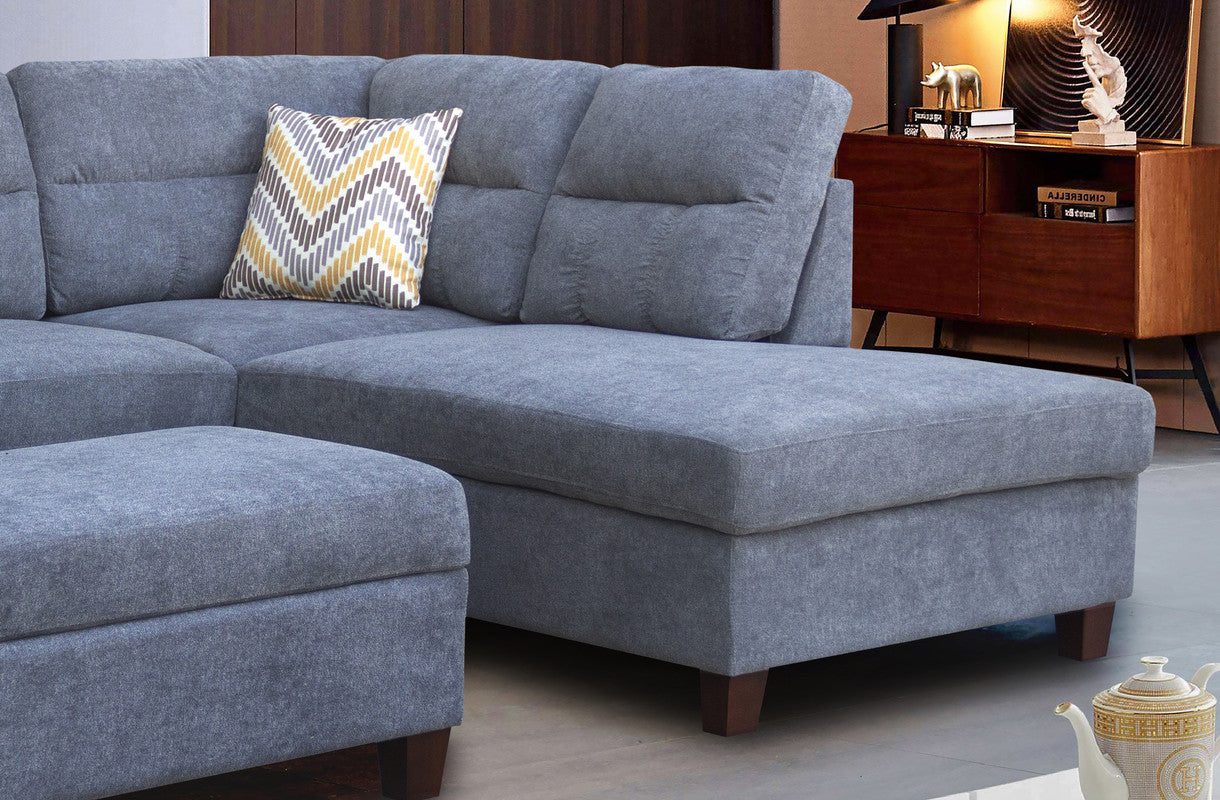 Diego Gray Fabric Sectional Sofa, Storage Ottoman, and 2 Accent Pillows