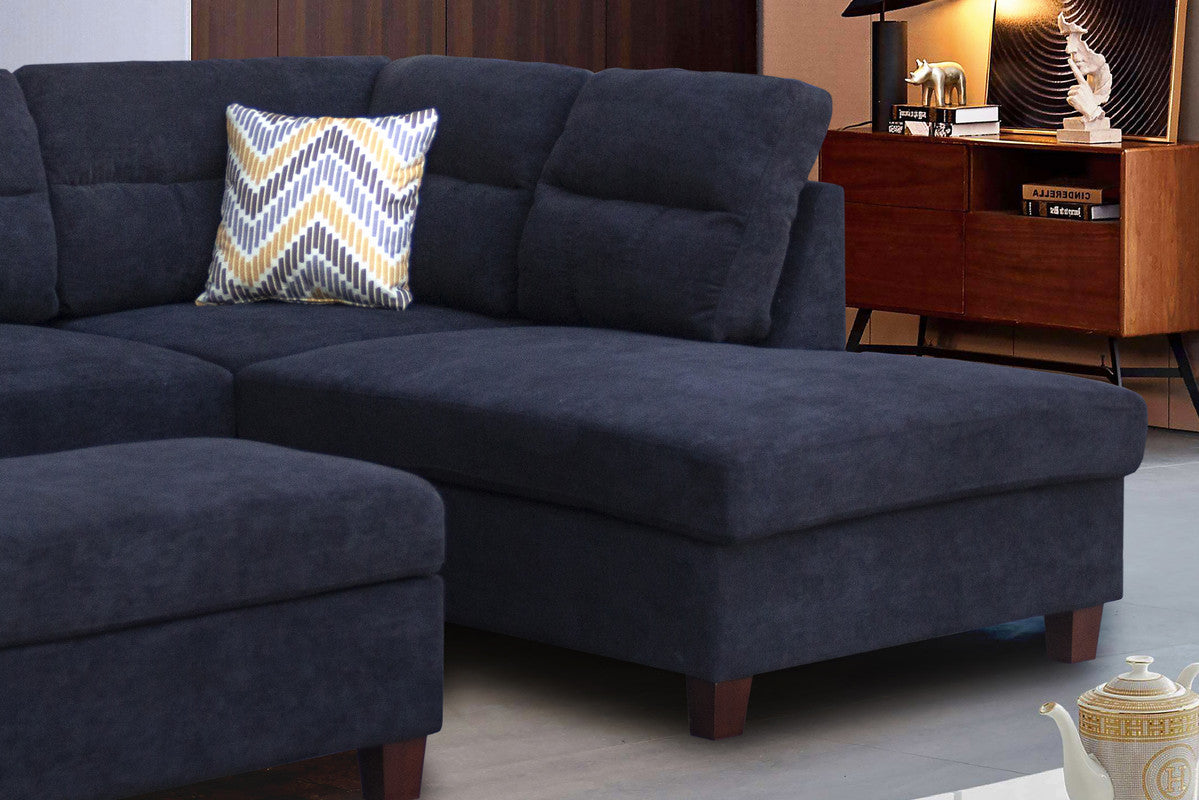 Diego Black Fabric Sectional Sofa, Storage Ottoman, and 2 Accent Pillows