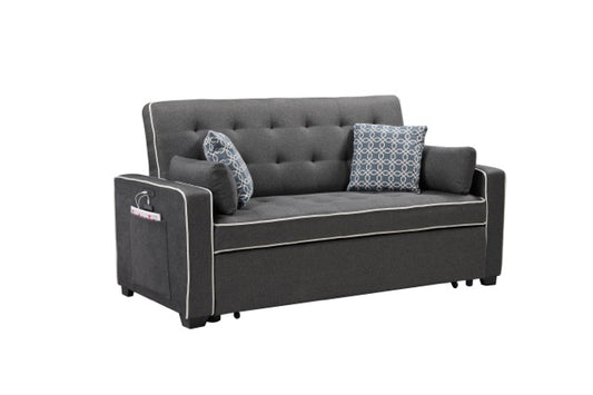 Cody Modern Gray Sleeper Sofa with 2 USB Charging Ports and 4 Accent Pillows