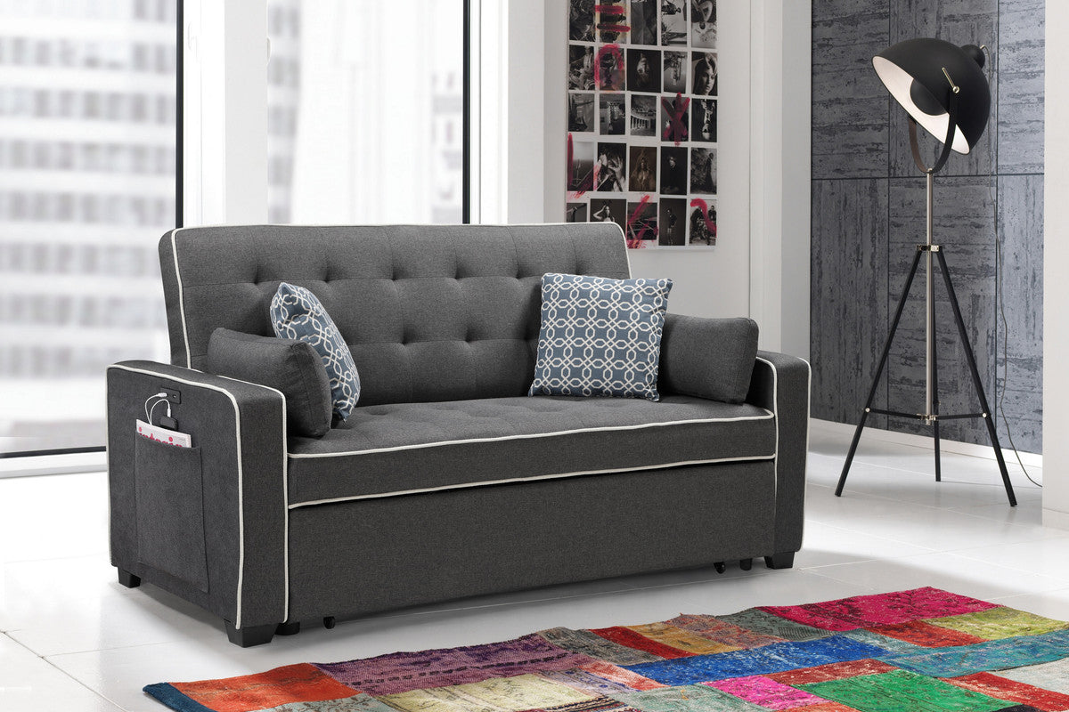 Cody Modern Gray Sleeper Sofa with 2 USB Charging Ports and 4 Accent Pillows