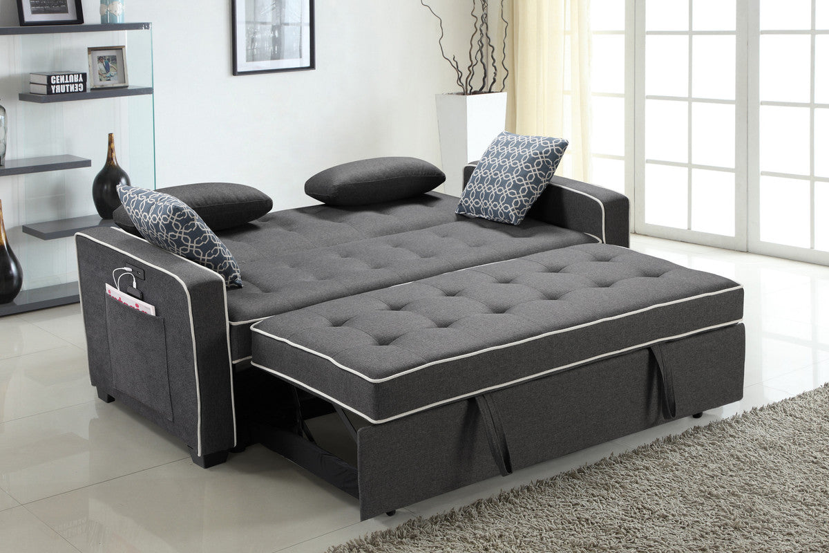 Cody Modern Gray Sleeper Sofa with 2 USB Charging Ports and 4 Accent Pillows