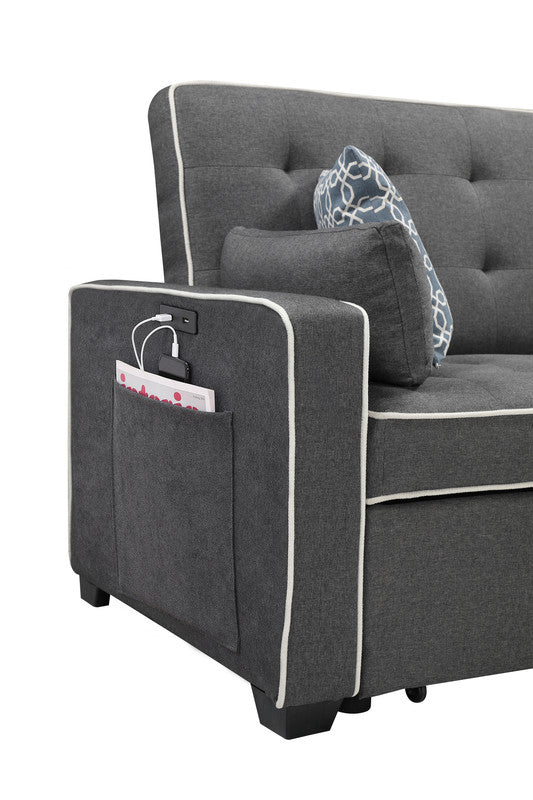 Cody Modern Gray Sleeper Sofa with 2 USB Charging Ports and 4 Accent Pillows