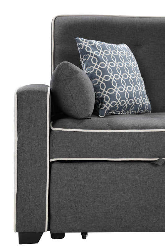 Cody Modern Gray Sleeper Sofa with 2 USB Charging Ports and 4 Accent Pillows