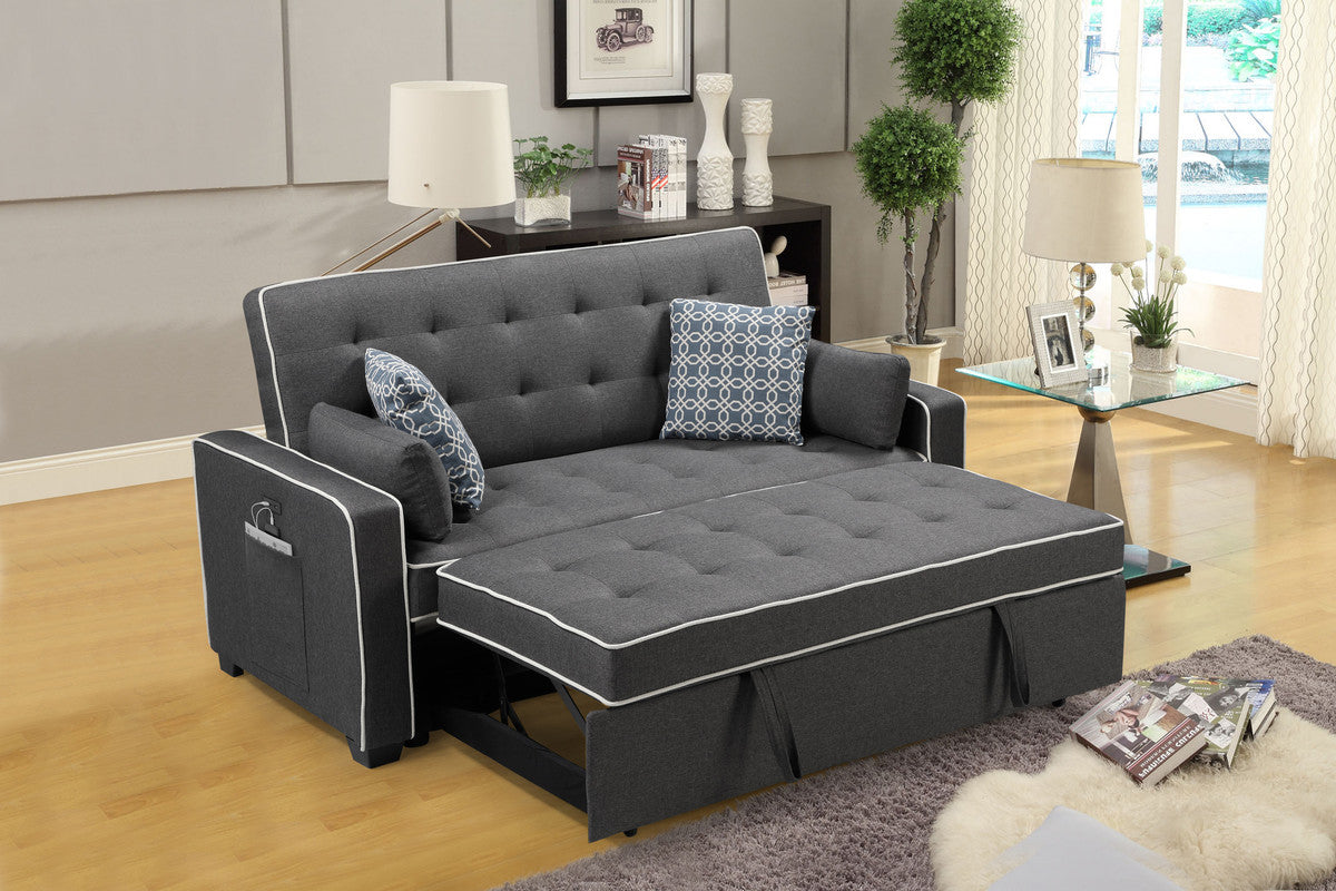 Cody Modern Gray Sleeper Sofa with 2 USB Charging Ports and 4 Accent Pillows