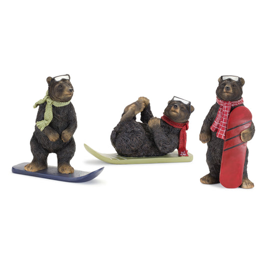 Bear Snowboard (Set Of 3) 8"L x 4.75"H, 3"L x 8"H, 7.5"L x 7.25"H Resin