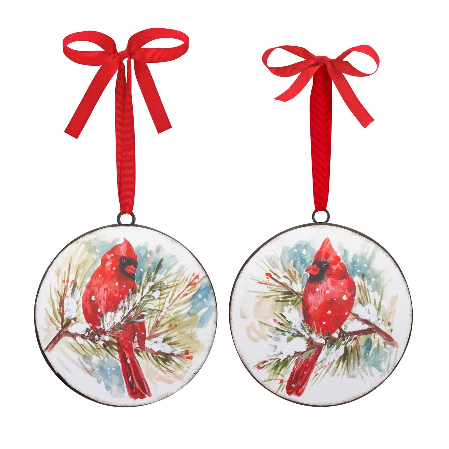 Cardinal And Pine Ornament (Set Of 12) 5.75"H Iron