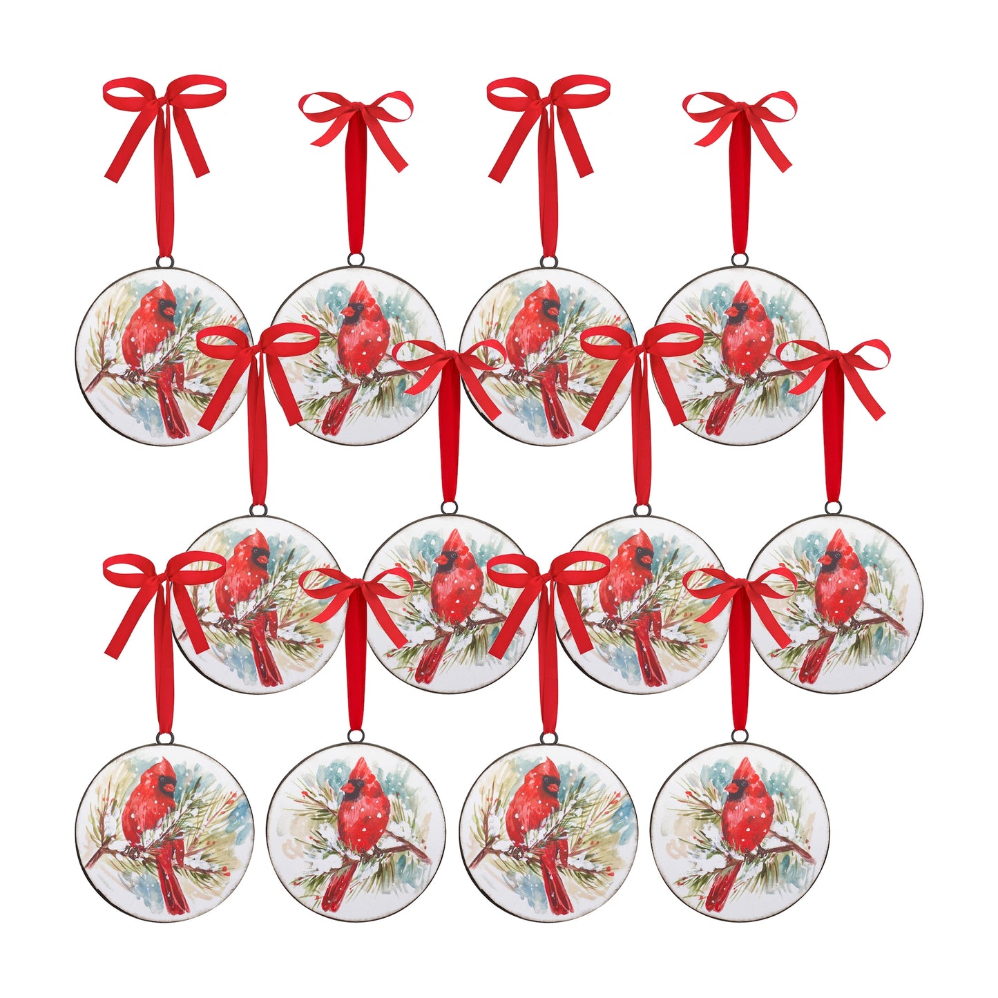 Cardinal And Pine Ornament (Set Of 12) 5.75"H Iron