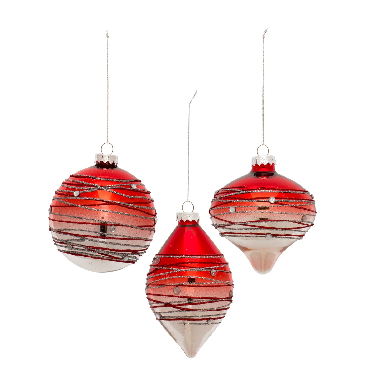Ornament (Set Of 6) 4.75"H, 4.75"H, 5.75"H Glass, Red, Silver