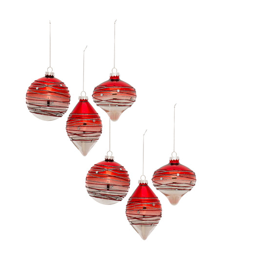 Ornament (Set Of 6) 4.75"H, 4.75"H, 5.75"H Glass, Red, Silver