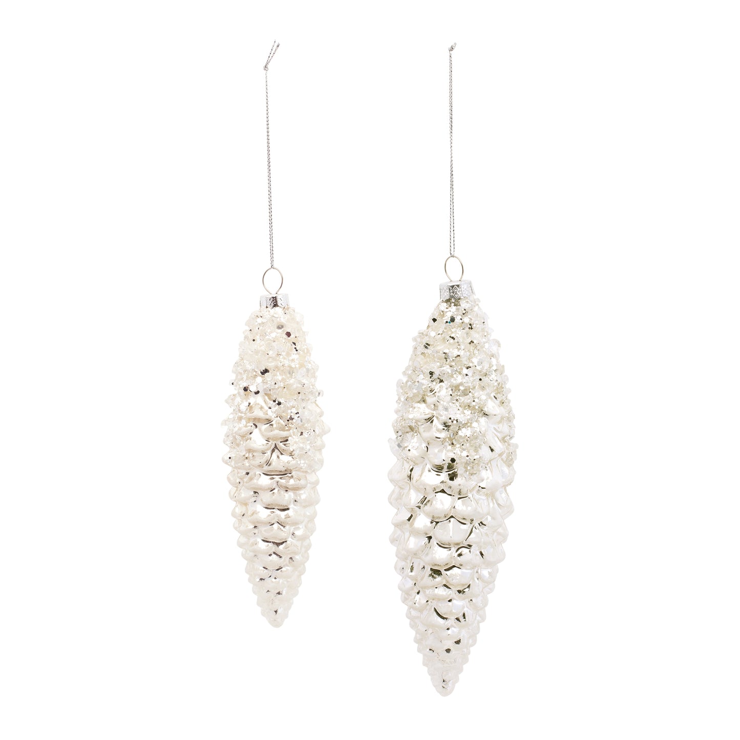 Pine Cone Ornament (Set Of 12) 6.25"H, 7.25"H Glass, White