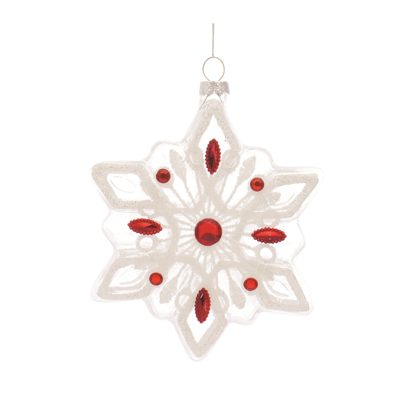 Snowflake Ornament (Set Of 12) 5.5"H Glass, Red, White