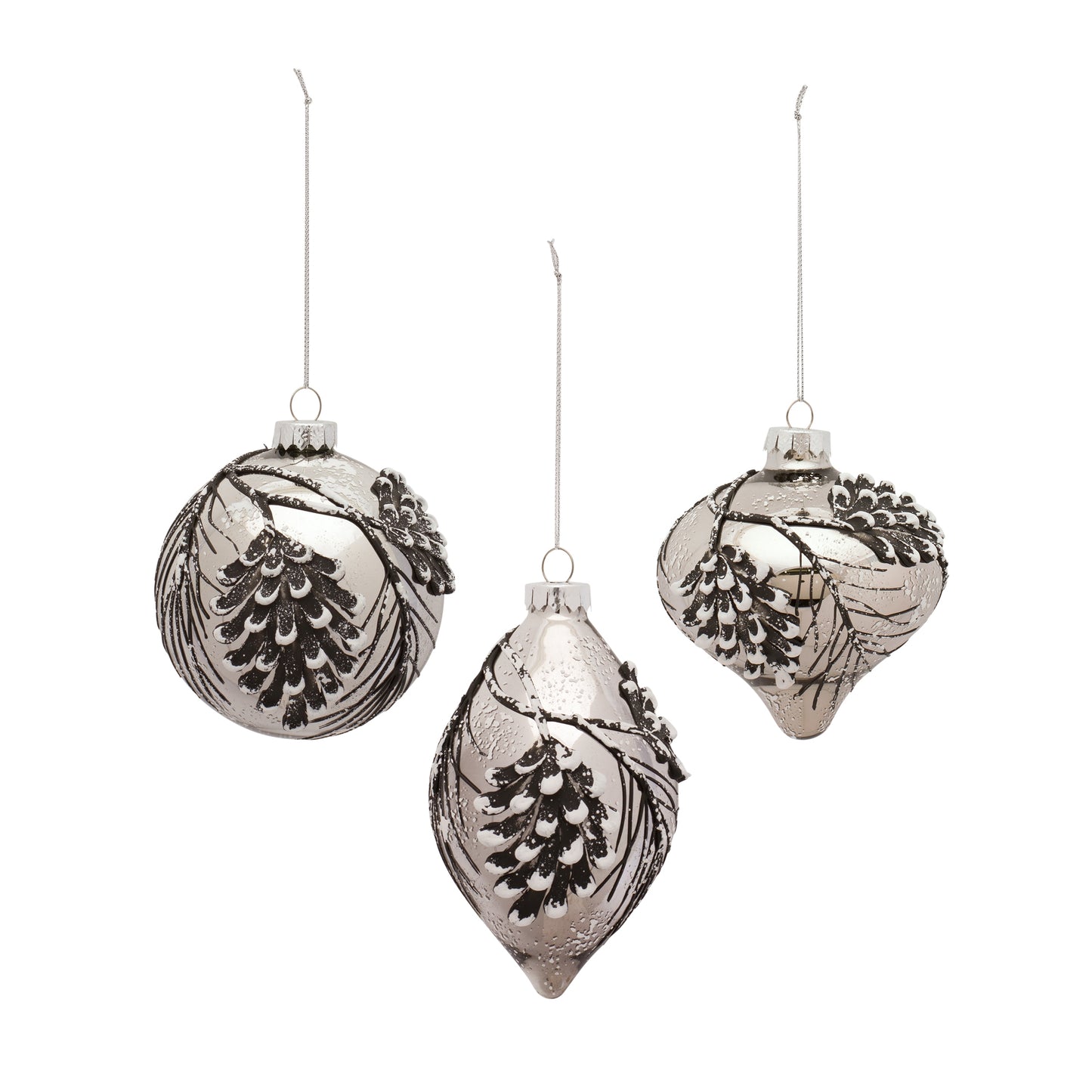 Ornament (Set Of 6) 5"H, 5"H, 5.75"H Glass, Blue, Silver