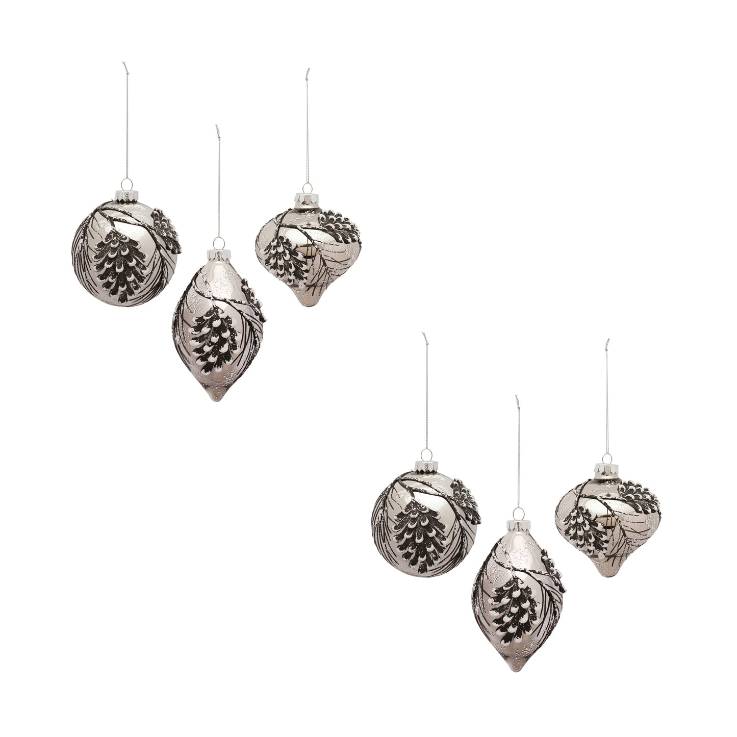 Ornament (Set Of 6) 5"H, 5"H, 5.75"H Glass, Blue, Silver