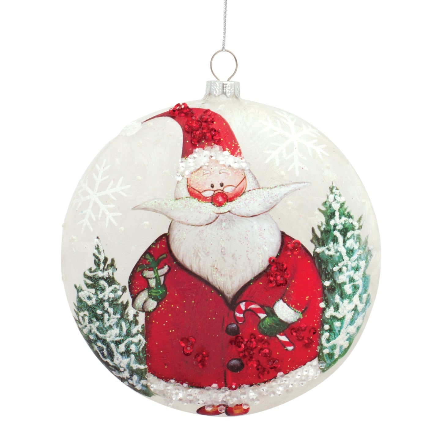 Santa Disc Ornament (Set Of 6) 5"D Glass