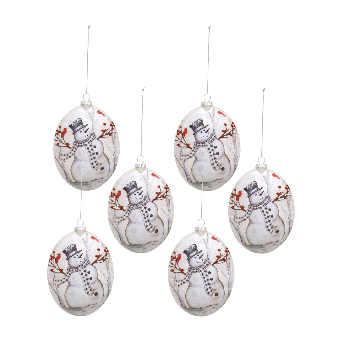 Snowman Disc Ornament (Set Of 6) 5"D Glass