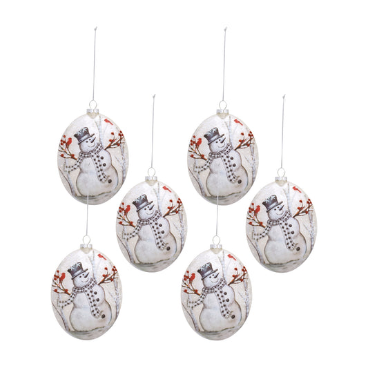 Snowman Disc Ornament (Set Of 6) 5"D Glass