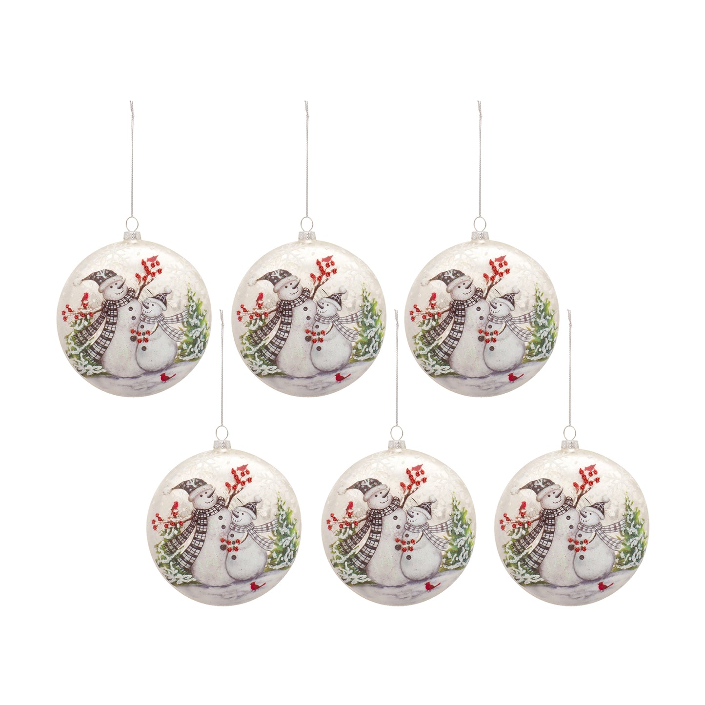 Snowman Disc Ornament (Set Of 6) 5.5"H Glass