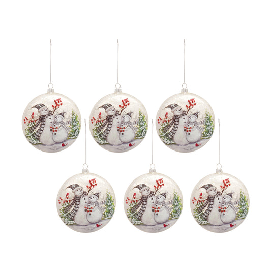 Snowman Disc Ornament (Set Of 6) 5.5"H Glass
